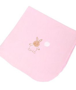 Kocyk pluszowy dla niemowląt haft Królik różowy