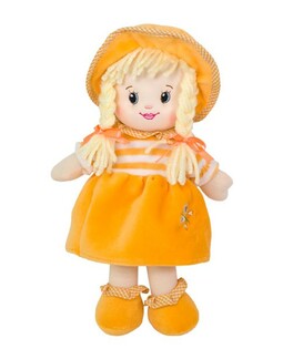 Lalka do nauki ubierania szmaciana welurowa sukienka pomarańcz 45cm